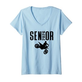 Womens Senior 2026 Motocross Silhouette Design Class of 26 V-Neck T-Shirt