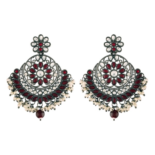I Jewels Womens 18K Silver Oxidised Indian Wedding Bollywood Kundan