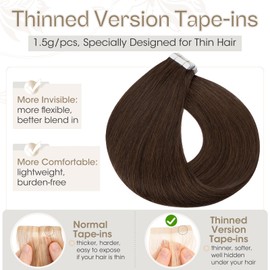 Elailite Tape in Hair Extensions Human Hair Real Human Hair 10 Pcs Invisible Thin Type - Seamless Skin Weft Remy Hair Extension (#4 Medium Brown, 14 Inch-10g)