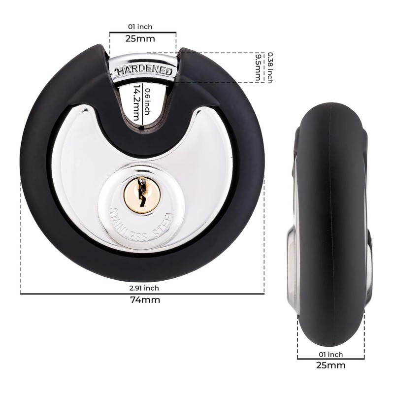 Satargo Heavy Duty Disc Padlock 74mm Round Lock with Rubber