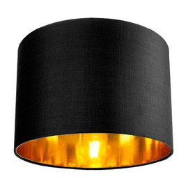 Contemporary and Chic Black Cotton 10" Table or Pendant Circular Drum Lamp Shade with Shiny Golden Inner - 60watt Maximum by Happy Homewares
