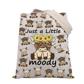 PLITI Highland Cow Gifts Cow Lover Gifts Scottish Highland Cow Gift Just a Little Moody Highland Cow Themed Tote Bag (Just moody TGU)
