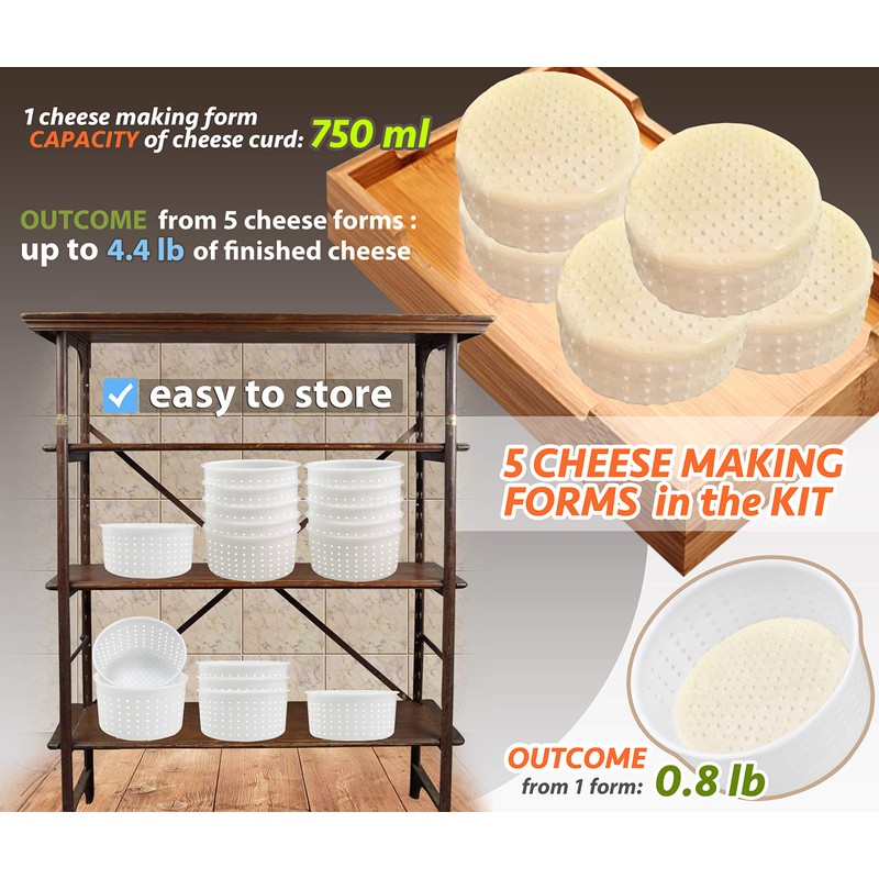 PetriStor 5 pcs Soft Cheese Mold for Cheese Making 0.8QT
