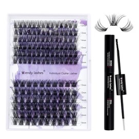 WENDY LASHES Lash Extension Set C-Curl 0.07 mm C3+C9 Naturally Soft 12-16 mm | Eyelash Extensions, Cluster Lashes DIY with Bond and Seal, C Curl 12-16 mm Mixed Eyelash Extensions at Home