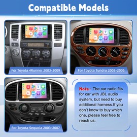 4+64GB 7‘’ Car Radio for Toyota 4Runner 2003-2009 for Tundra 2003-2006 for Sequoia 2003-2007 with Wireless Carplay Android Auto, Bluetooth 5.2, GPS, WiFi, SWC, Mic, Backup Cam(fit Original JBL AMP)