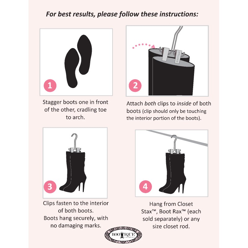 Boottique Hanging Boot Rack -Boot Storage with 6 Silver Hangers