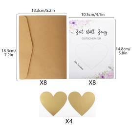 Qaziuy Pack of 8 Scratch Cards with Envelopes and Heart Scratch Stickers and Set, Scratch Cards to Write Yourself as Birthday Card, Wish Voucher Voucher Card for Birthday, Wedding, Party