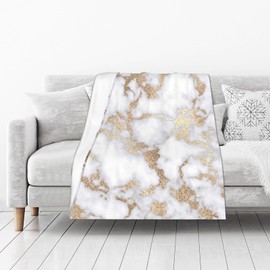 Modern Chic White Gold foil Marble Fleece Throw Blanket for Couch Chair Bed Women Men - Lightweight Plush Fuzzy Cozy Soft Blankets and Throws for Sofa Travel Camping, 50x40 inches