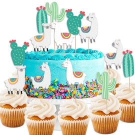 Llama Cactus Alpaca decoración para cupcakes (48 piezas), llamas de taco mexicanas Fiesta Cinco De Mayo Suministros para fiestas de cumpleaños, baby shower