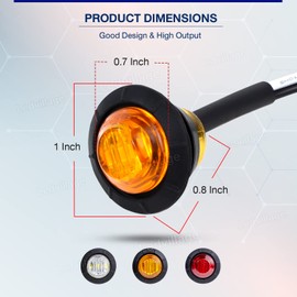 Ledvillage Pack of 30 3/4 Inch Mini Round 10 Amber + 10 Red + 10 White 3 LED Trailer Side Marker Button Lights Clearance Signal Lamp Boat Lorry Truck Pickup Bus 12V DC