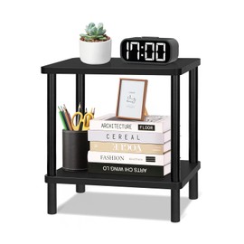 YGYQZ Wood Office Desk Shelf Organizer - Desktop Supplies Cute Dresser Top Organization Storage Rack Aesthetic Bookshelf for Women Man and Kids (Black-Two Tier)