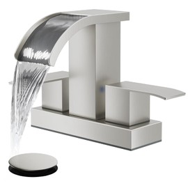 gotonovo Waterfall 4 Inch Centerset Bathroom Sink Faucet 2 Handle Basin Faucets 2 or 3 Hole Deck Mount with Pop Up Drain Included Lavatory Modern Mixer Tap Vanity Faucet Brushed Nickel
