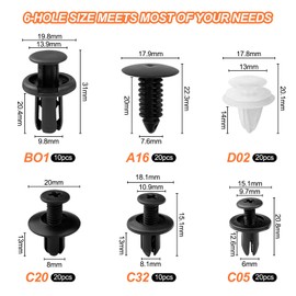 Fousenuk Pack of 100 Universal Car Mounting Clips, 6 Types of Door Trim Clips, Bumper Expansion Rivets, Body Clips, Plastic Rivets, Mounting Kit