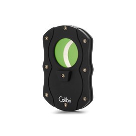 Colibri Premium Cut Cigar Cutter - Ergonomic Stainless Steel, Double Guillotine Style Spring-Loaded Straight Cut Blade, Ideal for up to 62+ Ring Gauge - Gift for Cigar Enthusiasts (Black & Green)