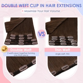 Elailite Hair Extensions Real Human Hair Clip in Full Head Double Weft Thick Remy Hair Extension - 8 Pieces Straight (12"-115g, #4 Medium Brown)
