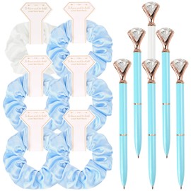 12 Pcs Bridesmaid Proposal Gifts Bridesmaid Hair Scrunchies Bridal Shower Pencils Bachelorette Party Wedding Favors Bridal Party Present Hair Accessories for Women Blue White