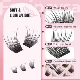 Focipeysa Wisapy Natural Lash Clusters Spiky Clusters Eyelashes Salon Effect Eyelashes Extensions 12-16mm Cluster Extensions with Spike Bottom Lashes DIY Lashes Clusters Pack