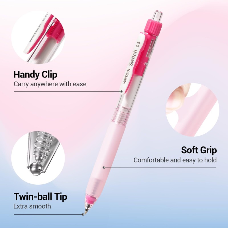 WRITECH Retractable Gel Ink Pens: 0.5mm Black-Ink Switch Between Silent