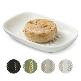 Miamolo Soap Dish Soap Holder Shower, Ceramic Soap Dishes for Bar Soap Sponge, Shower Soap Dish Soap Saver Tray for Bathroom Kitchen Sink, Easy to Clean, White