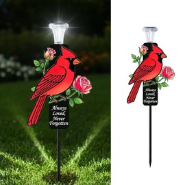 VKEVOC Solar Cardinal Memorial Stakes for Graves - Metal Cemetery Decorations with LED Light, Sympathy Gift for Loss of Father Dad, Mom, Grandma, Garden Grave Markers