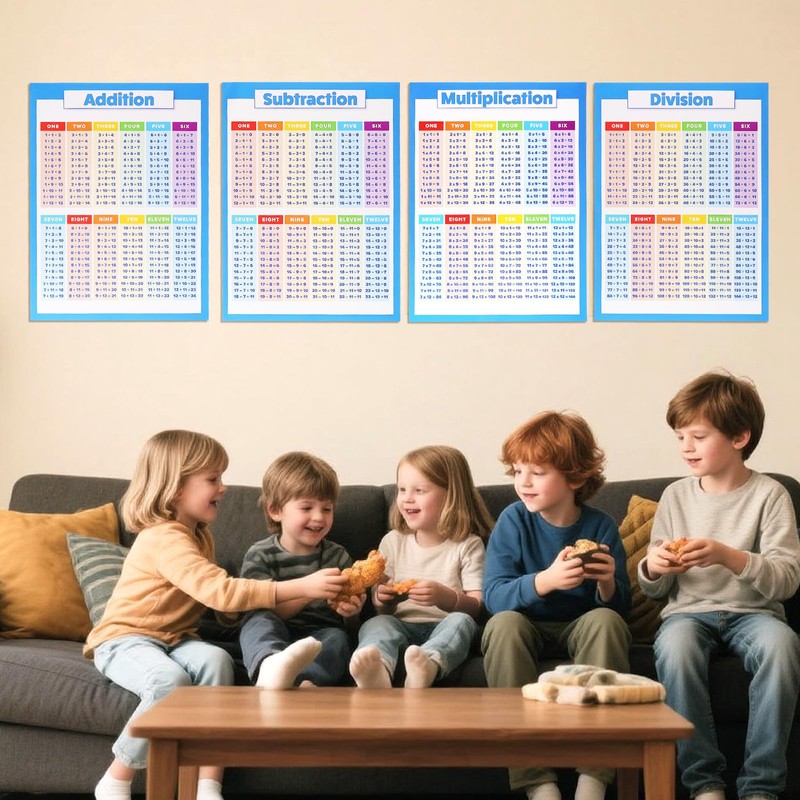 6 Pieces Elementary Math Multiplication Division Addition Subtraction Educational Poster