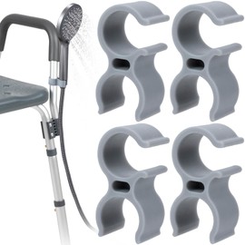 Alpinleux 4 Pcs Shower Head Holder for Shower Chair, Bath Seat Shower Bracket Attachment, Hand Shower Holder Fit for Bath Seat, Hose Clip for Bath Stool, Shower Head Holder for Bath Chair (Gray)