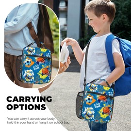 Clastyle Blue Graffiti Ball Insulated Lunch Bag for Kids, Portable Large Thermal Cooler Lunch Bag for Boys, School Lunch Box Bag with Bottle Holder