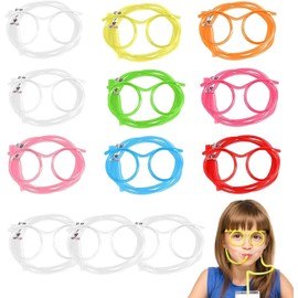 Reusable Straw Glasses, Novelty Glasses, Flexible Multicoloured Straws, Reusable, Annual Meetings, Birthday, for Party, Family Celebrations, Pack of 12