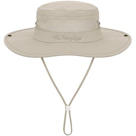 HONGTEYA Kids Sun Hat Summer UPF 50+ Outdoor Bucket Hat for Boys Girls Wide Brim Kids Hiking Beach Camping 5-13 Beige