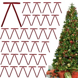30 Pcs Burgundy Velvet Christmas Bows, Vintage Premade Velvet Bows for Christmas Tree Wreath Rustic Crafts Velvet Gift Bows Velvet Xmas Bows Decor 5 X 7 Inch, Width of 3/8"