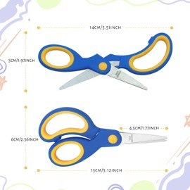 OT-NVWOZR Pack of 6 Children's Scissors Left-Handed Safety Scissors Children with Blunt Tip Stainless Steel Blades, Soft Grip Scissors School for Primary School Crafts Handmade Art Supplies