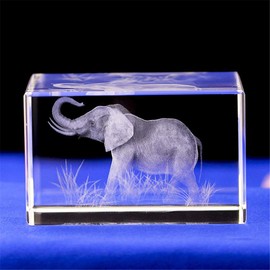 Elephant Gift/3D Laser Engraved Crystal Art of Elephant Figurines Crystal Glass Cube Engraving for Home Decoration Birthday Kids Men (50x50x80)