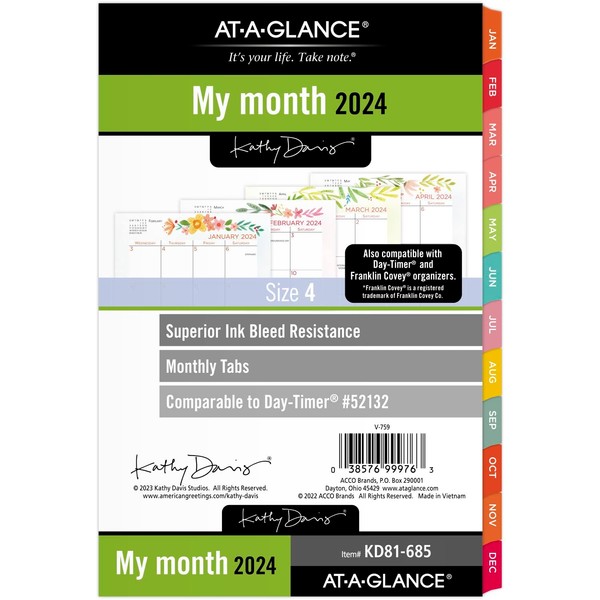 AT-A-GLANCE 2024 Monthly Planner Refill, 52132 DAY-TIMER, 5-1/2" x 8-1/2", Size 4, Desk Size, Kathy Davis (KD81-685-24)