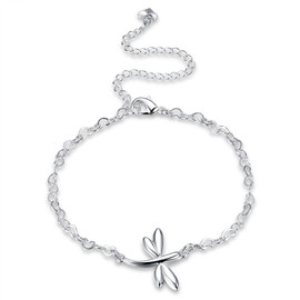 Goldenchen Fashion Jewelry 925 Sterling Silver Cute Dragonfly Heart Chain Anklet
