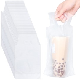 1000 PCS Drink Carrier for Delivery, Plastic Bag Carrier with Handle Single Cup Carriers Bag Holder Carrier Portable Coffee Container for Coffee Beverage Juice, 6 x 11 Inch