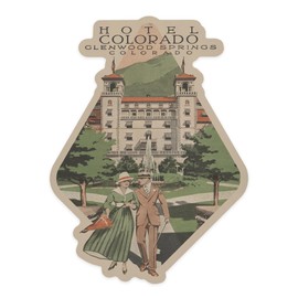 Die Cut Sticker Glenwood Springs, Colorado, Hotel Colorado, Contour, Vintage Travel Advertisement Vinyl Sticker 3 to 6 inches, (Waterproof Decal for Cars, Water Bottles, Laptops, Coolers), Large