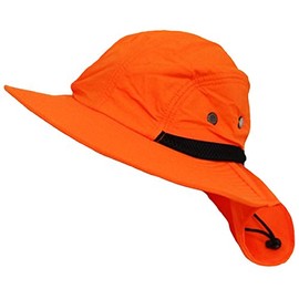 Hi-Vis High Visibility Safety Caps Hats Bandanas Doo Rags Beanies Hunting (Hi-Vis Orange Hat with Neck Flap)