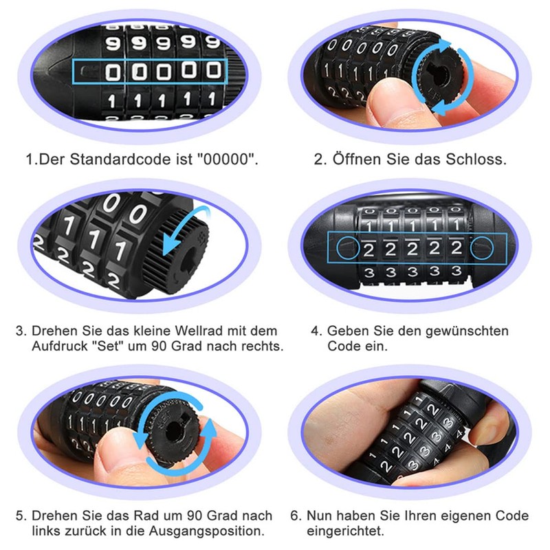 VWPEYY 120 cm Bicycle Lock Combination Lock Steel Number Lock