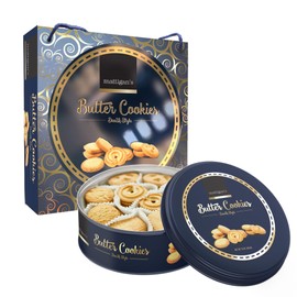 Mattigan's Butter Cookies Traditional Danish Style Cookie Assortment, 16 Oz Tin with Gift Box, Gourmet Gifts for Holidays, Birthday, Special Occasions, Snack Gift, Assorted Cookie Dessert Sweets, Reusable Metal Tin