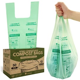 AIRNEX 50 Count Compost Bags for Countertop Bin 13 Gal - 100% Compostable Trash Bags made of Cornstarch - Leakproof & Tear Resistant Biodegradable Trash Bags - OK Compost Home & Seedlings Certified