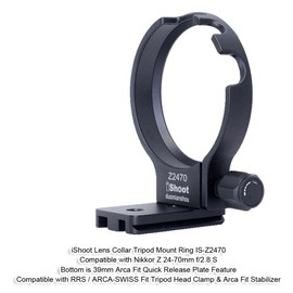 iShoot CNC Metal Tripod Mount Ring Lens Collar Compatible with Nikon Nikkor Z 24-70mm f/2.8 S, Lens Support Holder Bracket Bottom is Arca-Swiss Fit Quick Release Plate Dovetail Groove