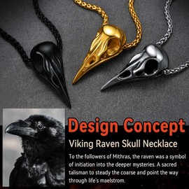 FaithHeart Mens Womens Black Raven Skull Pendant Necklace Retro Dainty Viking Neck Charms Nordic Protection Amulet Jewelry for Male
