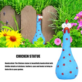 Big Eye Chicken Garden Decor Funny Resin Chicken Sculptures Outdoor Statues Long Neck Micro Landscape Handmade Animal Patio Yard Outdoor Lawn Garden Decor (Blue)
