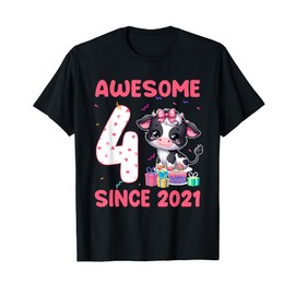 4th Birthday Cow Theme 4 Year Old Awesome Since 2021 T-Shirt