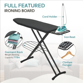Ironing Board 48" x 15" with Retractable Iron Rest, RAINHOL Heavy Duty Full Size Iron Board, Sturdy Wide Frame with Thick Padding Cover, Height-Adjustable, Black