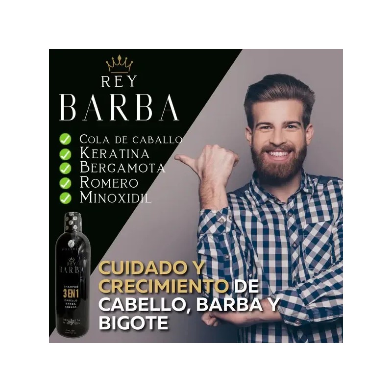 Rey Barba Shampoo 3 En 1 Cabello Barba Cuerpo Para