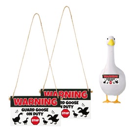 2pcs Wooden Porch Goose Warning Sign, Funny Guard Goose on Duty Signs Rustic Warning Gooses Outfits Decor Supplies Suitable for Porch Yard Lawn
