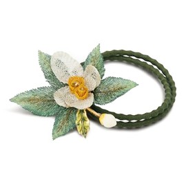 SHE'S FREE STYLE JUST FOR YOU Handmade Van Gogh Rose Embroidery hair ties no damage, hand-embroidery floral hair bands for women's hair, Romantic Double-Strand Ponytail Holder