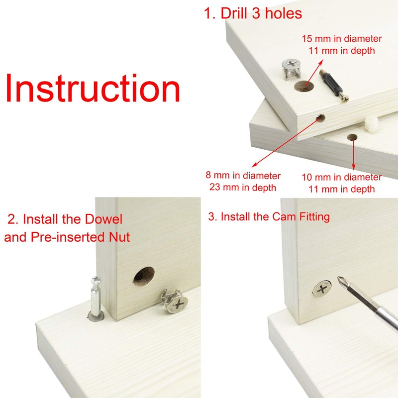 30 Packs Furniture Board Cam Fitting with Dowel and Pre-Inserted