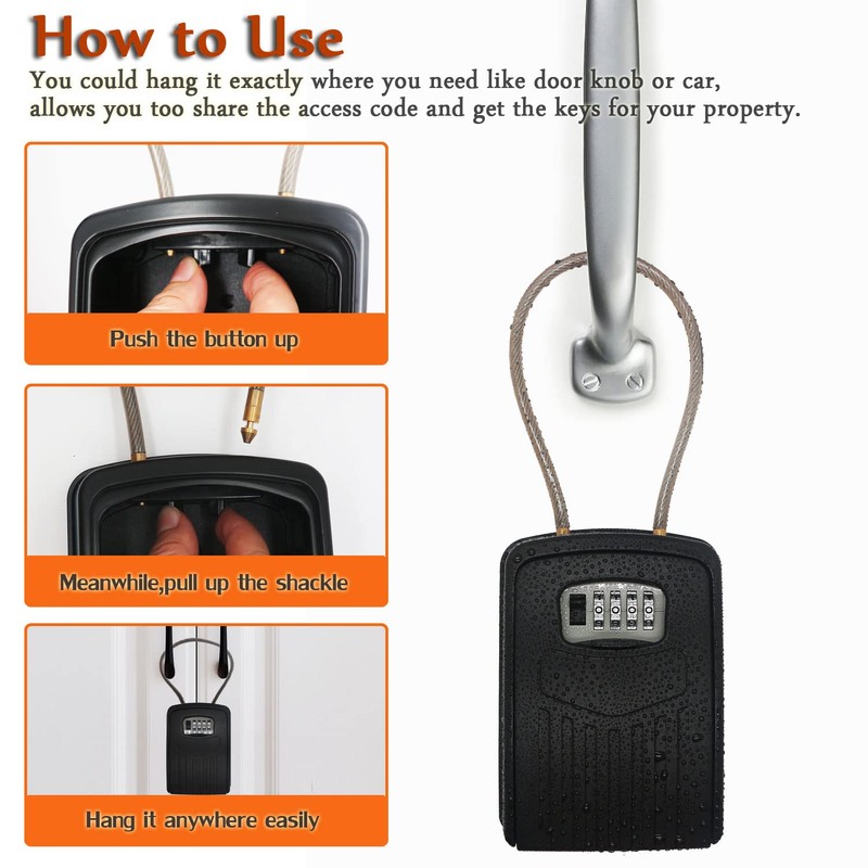 Extra Large Key Storage Security Lock,V-Resourcing Re-settable 4 Digit Combination